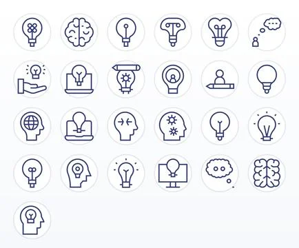 Thinking Retina Ready Vector Icon Pack with 25 Regular Line Editable Elements Stock Illustration