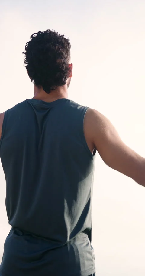 Thinking, runner and back of man in nature for workout break, fitness vision and Stock Footage 337453905