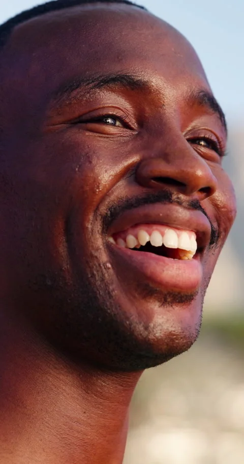 Thinking, runner and smile with black man in nature for workout break, fitness Stock Footage 337454300