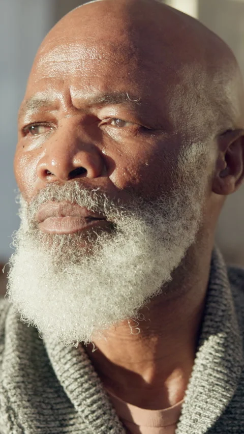 Thinking, sad and old man with depression, remember memories or pensioner with Stock Footage 332967682