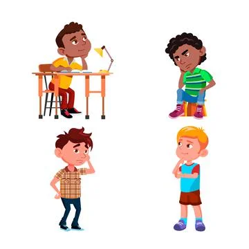 Thinking School Boys About Problem Set Vector Stock Illustration
