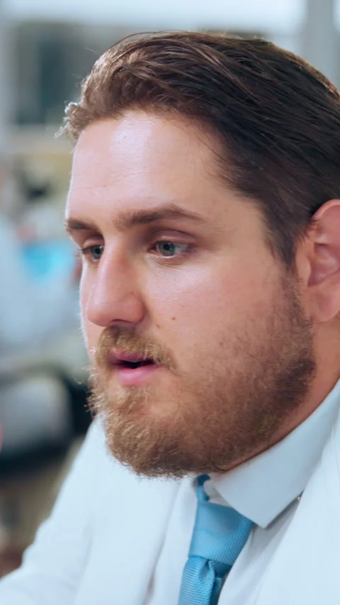 Thinking, scientist and man in laboratory with mistake, shocked or research Stock Footage 319886316