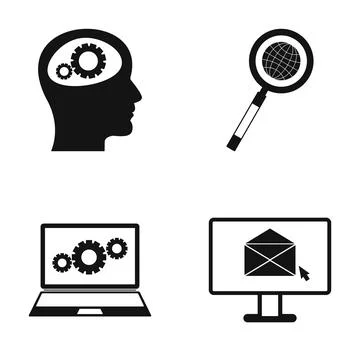 Thinking, searching, processing data, and communicating concepts Stock Illustration