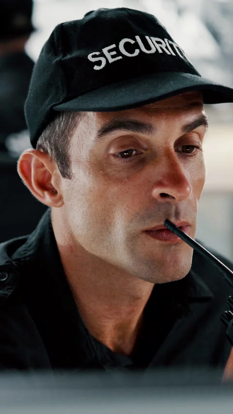 Thinking, security guard and man with laptop in control room, cctv footage and Stock Footage 335290578
