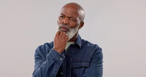 Thinking, senior man and solution with confused, problem solving and ideas on a Stock Footage 251814716