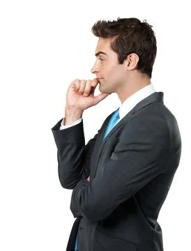 Thinking, serious and man in studio with lawyer, planning and problem solvi.. Stock Photos