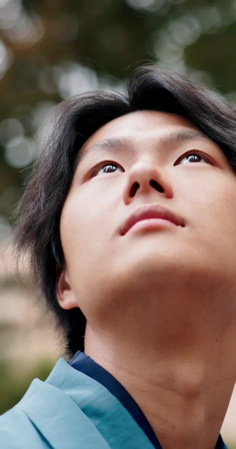 Thinking, sightseeing or asian man with vision in nature for travel adventure or Stock Footage 341464726