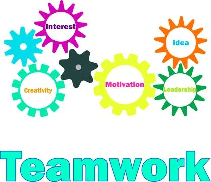 Thinking sign, Teamwork with Gears icon, motivational quote, Business team .. Illustrazione stock