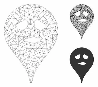 Thinking Smiley Map Marker Vector Mesh Carcass Model and Triangle Mosaic Icon イラスト素材