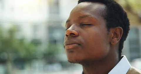 Thinking, solution and black man in city with reflection, problem solving o.. Stock Photos