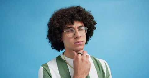 Thinking, solution and doubt with man in studio for idea, memory and why Stock Footage 294706829