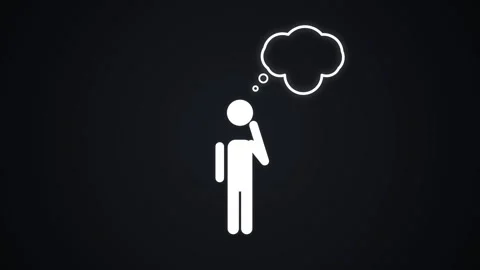 Thinking Stick Figure with Thought Bubble on Black Background 4K Stock Footage 339029150