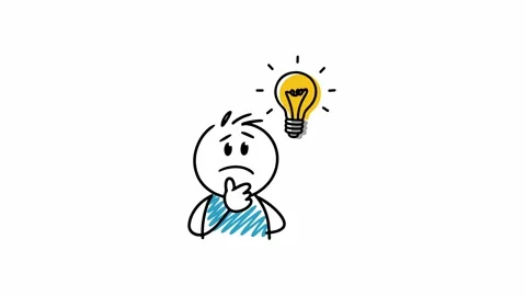 Thinking Stickman Having a Great Idea with a Glowing Light Bulb Animation 스톡 동영상 335229750