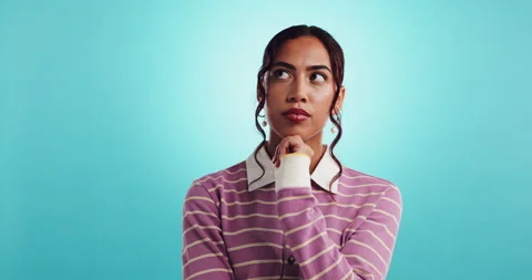 Thinking, student and idea with woman in studio for college application, test Stock Footage 300829564