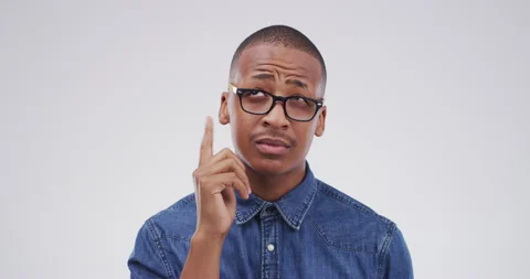 Thinking, studio face or confused man planning, ideas or problem solving Stock Footage 254214903