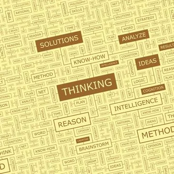 THINKING THINKING. Word cloud illustration. Tag cloud concept collage. Cop... 写真素材