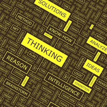 THINKING THINKING. Word cloud illustration. Tag cloud concept collage. Cop... 写真素材