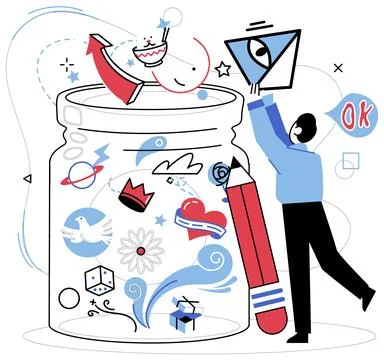 Thinking. Thoughtful analysis is weaver, intertwining threads information i.. Stockillustratie