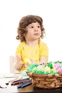 Thinking toddler looking away Stock Photos