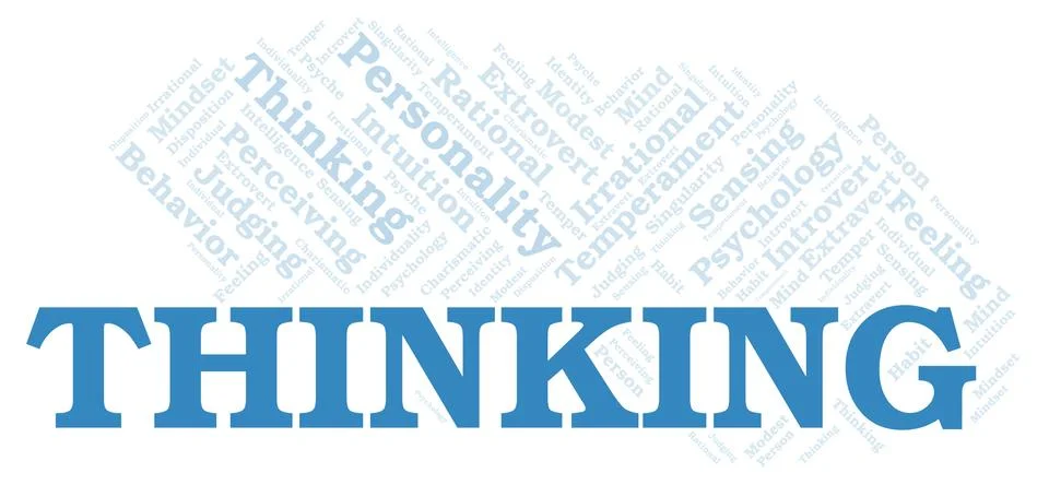 Thinking typography word cloud create with the text only. Illustrazione stock