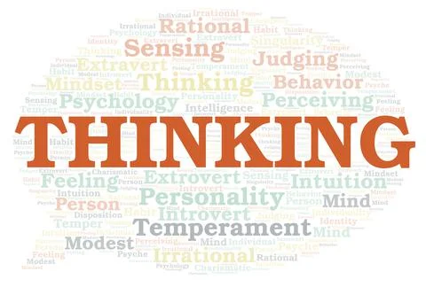 Thinking typography word cloud create with the text only. Illustrazione stock