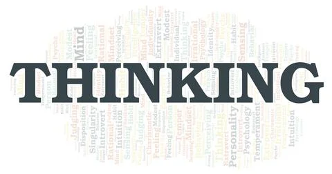 Thinking typography word cloud create with the text only. Illustrazione stock