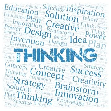 Thinking typography word cloud create with the text only. Illustrazione stock