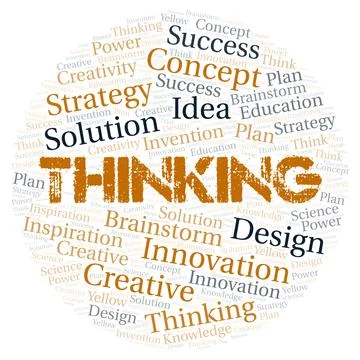 Thinking typography word cloud create with the text only. Illustrazione stock