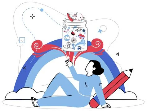 Thinking vector illustration. Imagination blossoms when thoughtful pondering  Stock Illustration