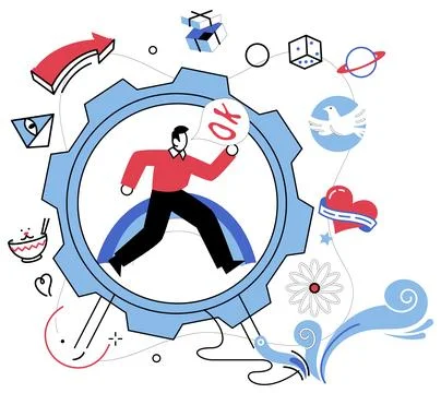Thinking vector illustration. Imagination dances in spotlight when thoughtful Stock Illustration
