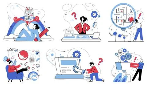 Thinking vector illustration. Reflective intelligence is compass, steering sh Stock Illustration