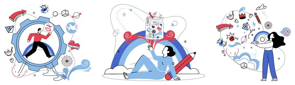 Thinking vector illustration. Reflective intelligence is compass, pointing no Stock Illustration