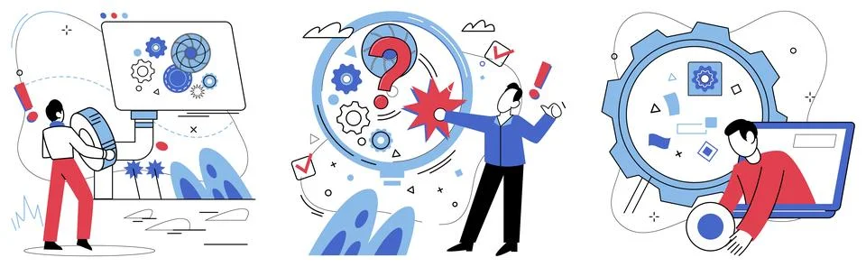 Thinking vector illustration. Thoughtful analysis is navigator, steering ship Stock Illustration
