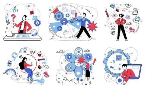 Thinking vector illustration. Thoughtful analysis is weaver, intertwining thr Stock Illustration
