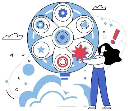 Thinking vector illustration. Thoughtful analysis is sculptor shaping clay in Stock Illustration