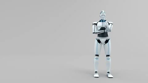 A thinking white humanoid robot. 3d illustration. Illustrazione stock
