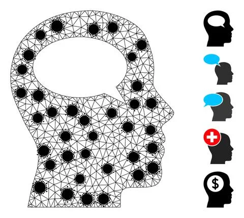 Thinking Wire Frame Mesh Icon with Virus Items Stock Illustration