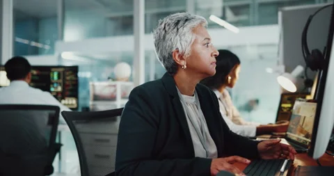 Thinking, woman and developer by computer in office of programming, it support Stock Footage 309076261