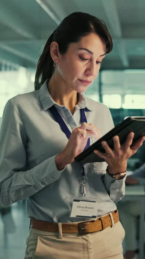 Thinking, woman and developer with tablet in office for research, server update Stock Footage 332927713