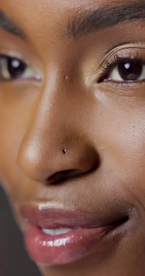 Thinking, woman and makeup in studio for beauty, foundation glow and change for Stock Footage 339126750