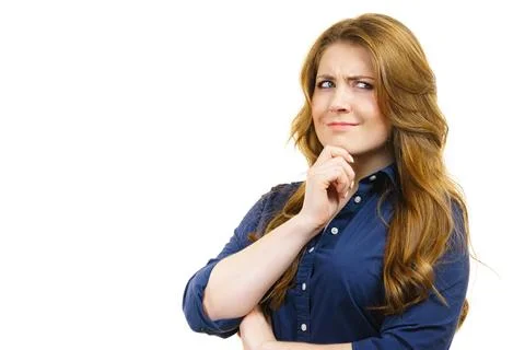 Thinking woman. Decide solve problems Stockfoto's