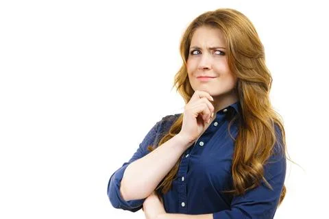 Thinking woman. Decide solve problems 스톡 사진