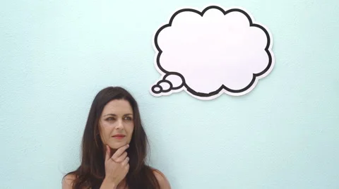Thinking woman with idea in empty bubble Stock Footage 61438050