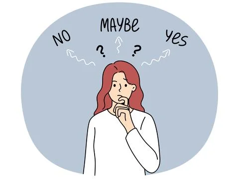 Thinking woman makes difficult solution and reflects on problem that has arisen. Stock Illustration