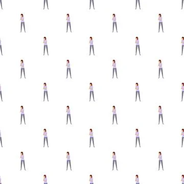 Thinking woman seamless pattern with crossed arms Stock Illustration