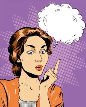 Thinking woman with speech bubble. Vector illustration in retro pop art comic Stock Illustration