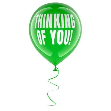 Thinking of You, message on the green balloon. 3D rendering 스톡 일러스트