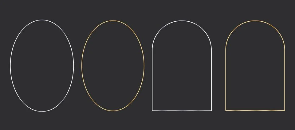 Thinline silver and gold elegant frame set. Minimal shine Art Deco metallic Stock Illustration