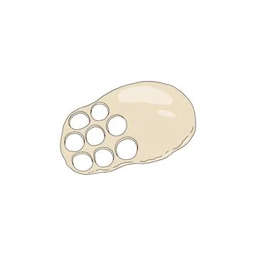 Thinly rolled dough for dumplings or baking with cut out circles in sketch Illustrazione stock