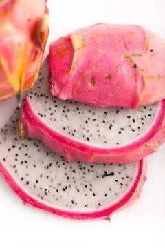 Thinly sliced fresh dragon fruit Stock Photos